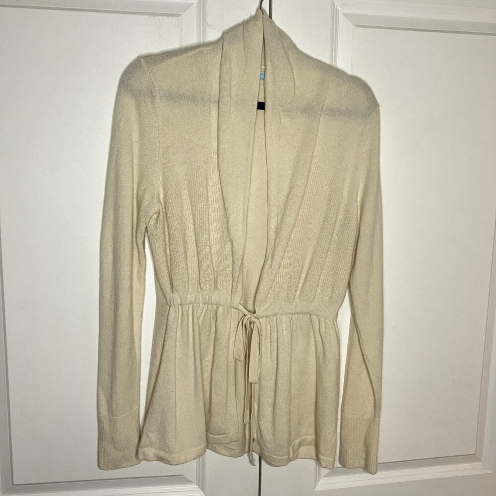 J. McLaughlin Cashmere Cardigan Womens XL Cream Tie‎ Front Sweater Neutral Prep